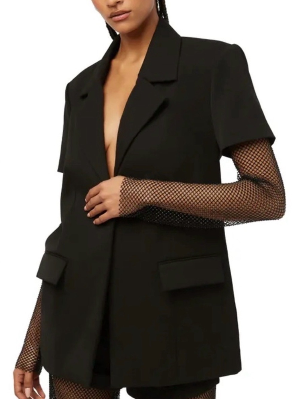 WeWoreWhat Black Mesh Sleeve Blazer